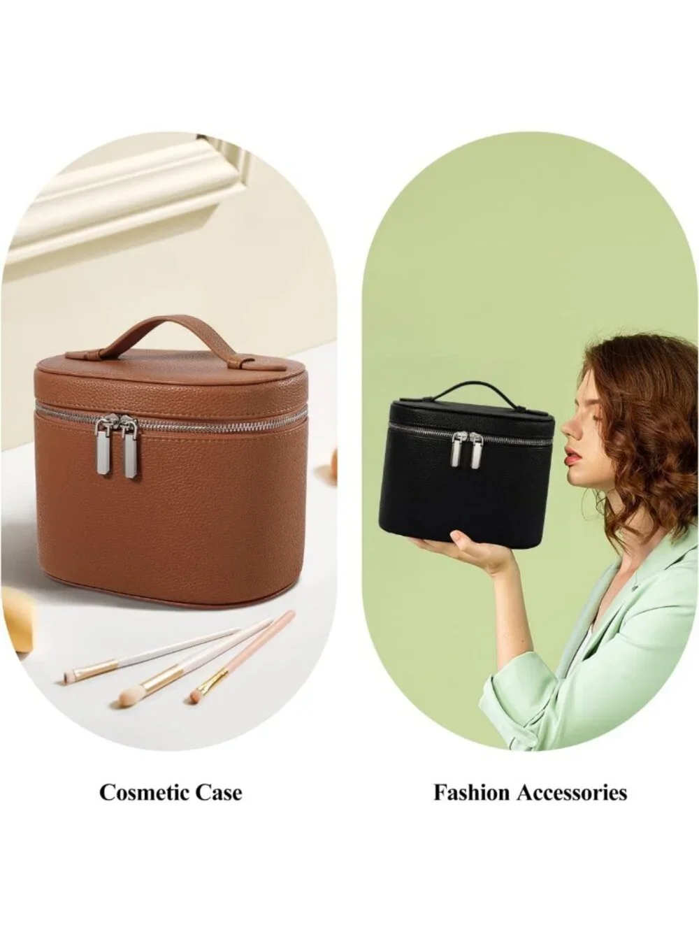 Portable Makeup Bag with Compartments & Handle | Travel Cosmetic Organizer for